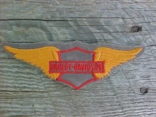 1970s HARLEY DAVIDSON AMF-ERA ORANGE WINGS PATCH 6" ACROSS BAR SHIELD NOS MINT