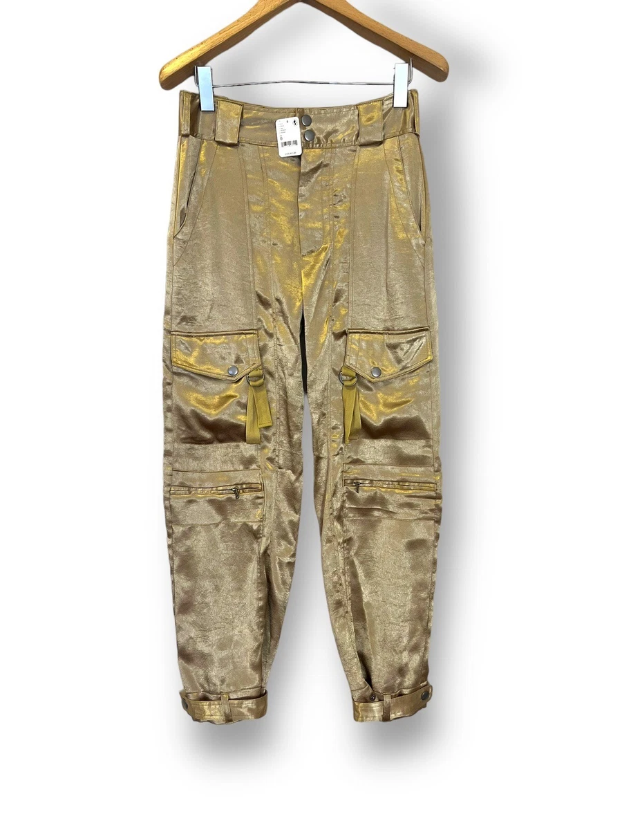 Free People Gold Satin Cargo Pants Tried To Tell You US 0 UK 6