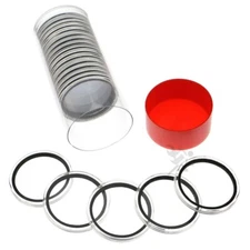 OnFireGuy Red Cap Tube & 20pc 42mm Black Ring Coin Holders Lrg Casino Tokens