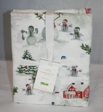 Pottery Barn Snowman Full Sheet Set Christmas Holiday Organic Cotton New