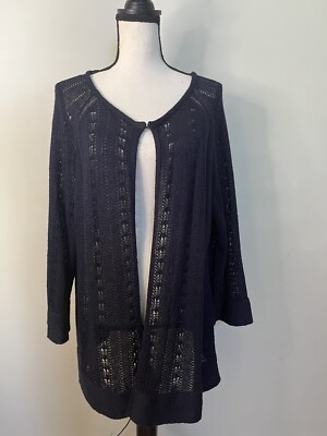 Uniform John Paul Richard Womens Sweater 1X Black Crochet Cardigan  Long Sleeve