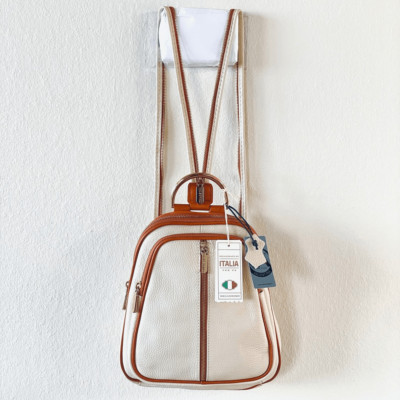 NWT Valentina Genuine Ivory & Tan Pebble Italian Leather Convertible Backpack NWT Valentina Genuine Ivory & Tan Pebble | Mercari main image 4