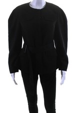 Modern Citizen Womens Woven Button Up Belted Jacket Blazer Black Size M