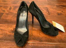 Stuart Weitzman Black Suede Peep Toe Stiletto Heels, Size 5.5 US