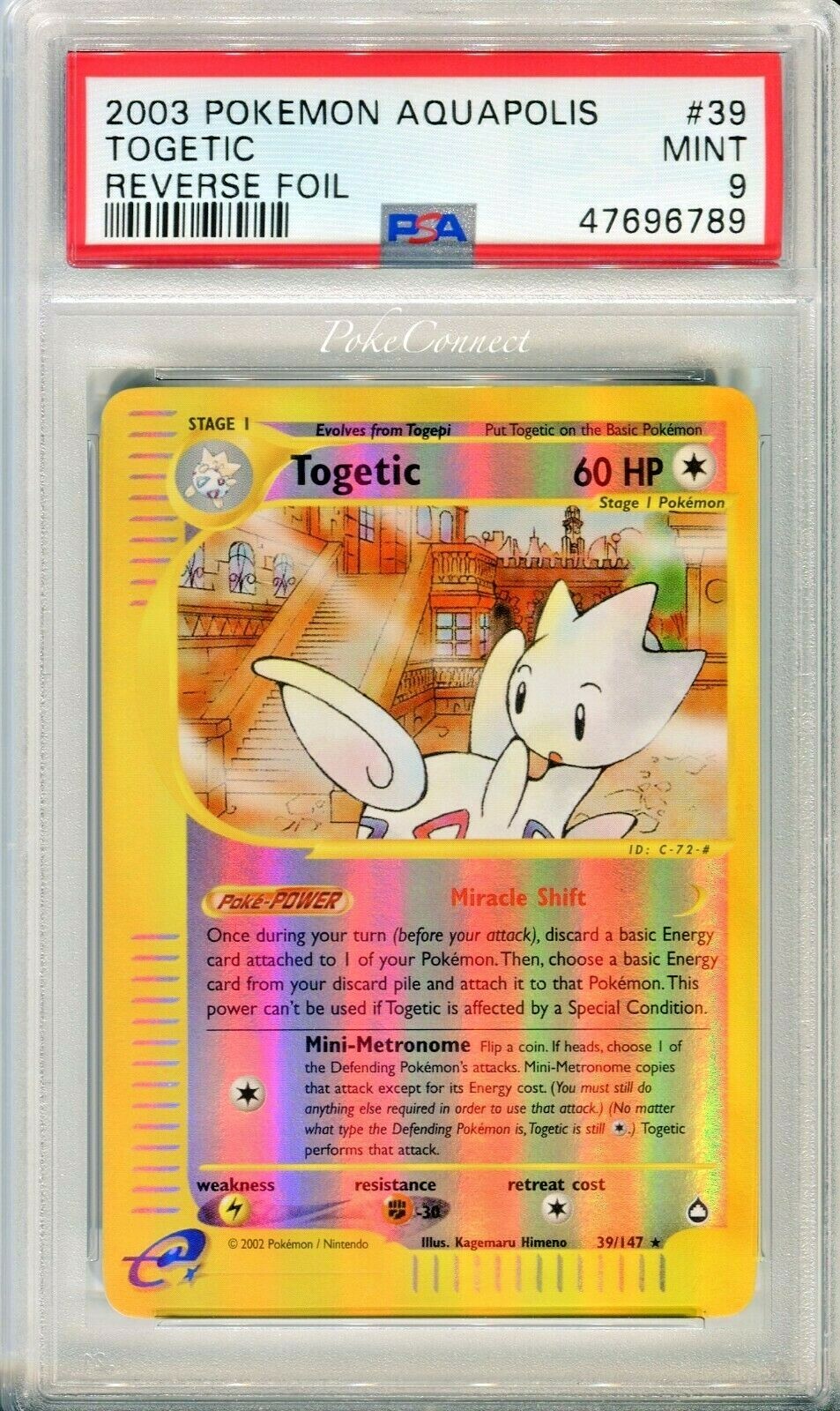 PSA 9 MINT Pokemon TOGETIC Reverse Holo Rare 2003 Aquapolis #39/147 WOTC