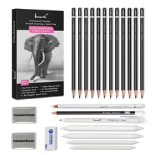 Drawing Sketching Pencil Set - 22 Piece Graphite Pencils, White Gel Pen, Whit...