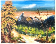 Mountain Landscape Impasto Painting 14x11" Art Trees National Parks Nature Sky