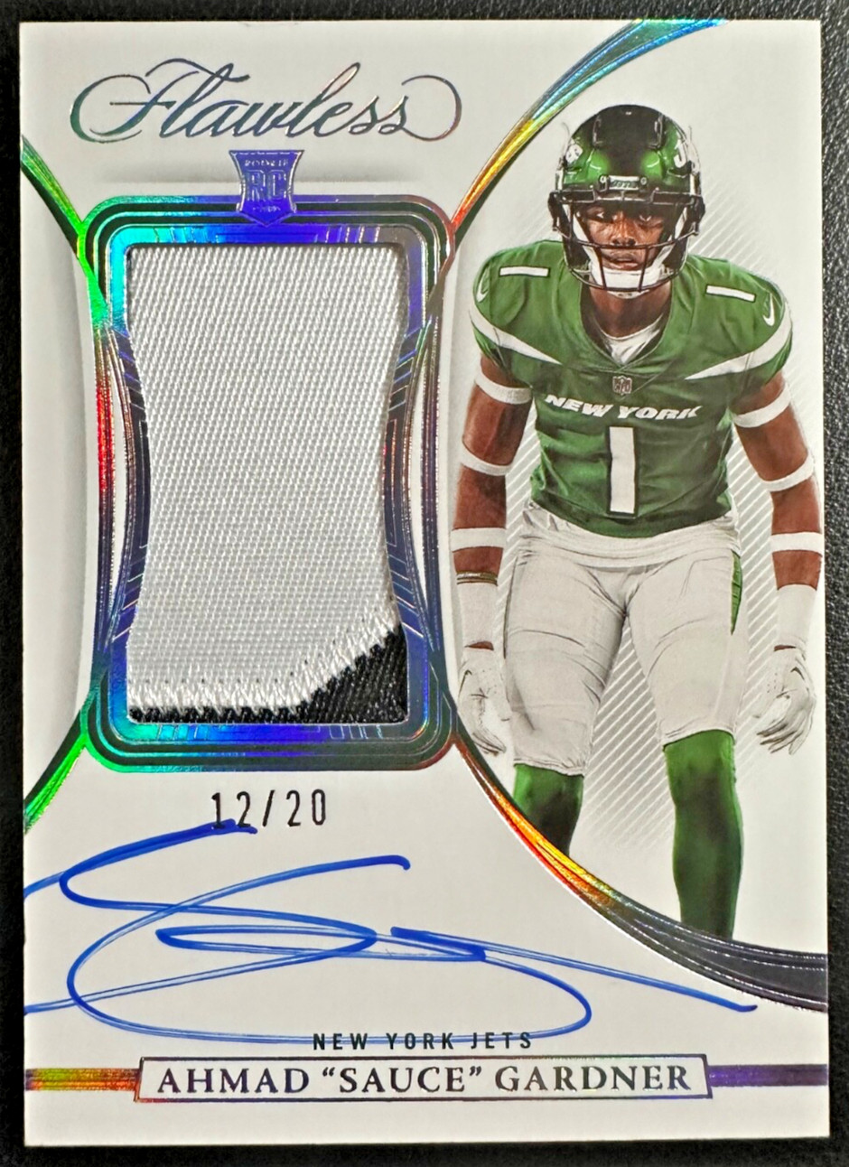 AHMAD SAUCE GARDNER 2022 Panini Flawless Rookie Patch Autograph Silver 12/20
