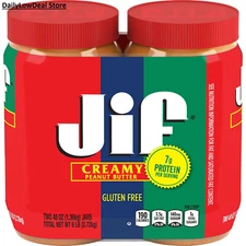 2 PACK - Jif Creamy Peanut Butter (48 oz.) Gluten Free - Total 96 oz