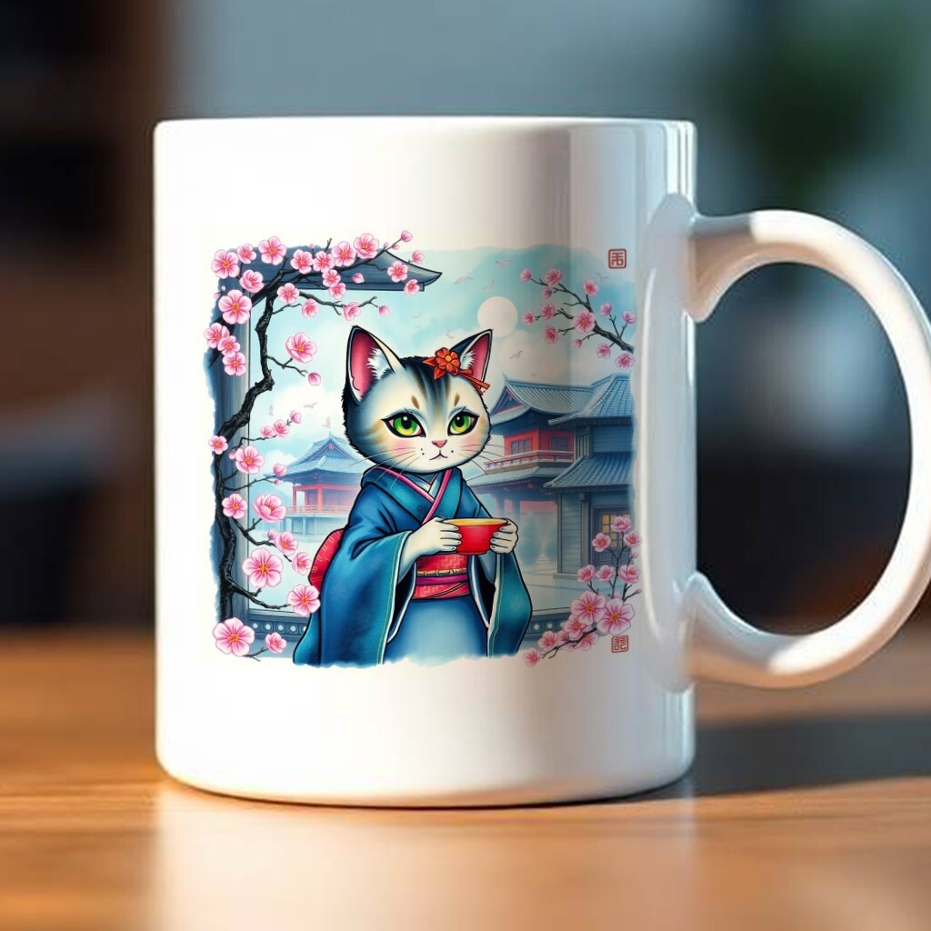 Linda taza kimono gato #2 11 oz - geisha japonesa gatito amante para un gato mamá gato papá