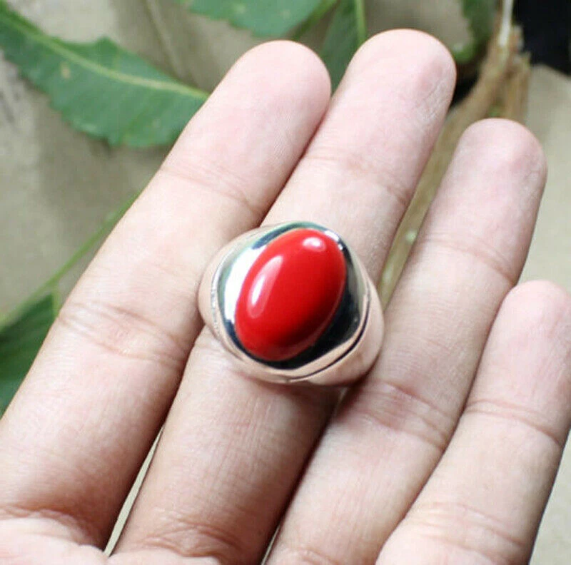 Amazon.com: 8 Carat Natural Australian Red Coral Mens Heavy Ring Sterling  Silver 925 Handmade Marjan Ring Gift for Him Religious Ring (9.75) :  Handmade Products