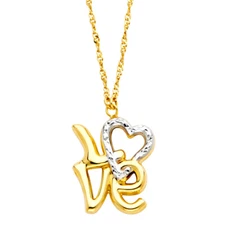 Ioka - 14K Two Tone Gold Simple Love Heart Pendant Charm Chain Necklace - 17+1"