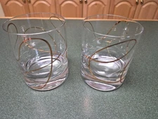 RARE KATE SPADE NEW YORK 2 GOLD SWIRL DOUBLE OLD FASHION WHISKEY GLASSES NIB
