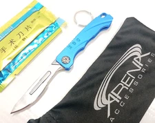 Scalpel #24 Blade Replaceable Utility Razor EDC Pocket Knife Keychain Small Blue