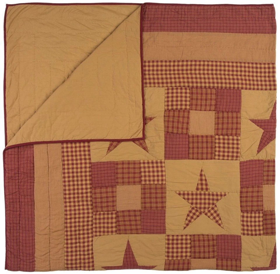 Edredón cosido a mano tamaño king Country Patchwork rojo borgoña estrella de nueve parches Foto 4 de 4