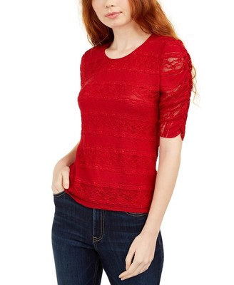 American Rag Junior's Tie Back Lace Blouse Dark Red Size X-Small