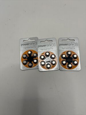 Three 6 pack of Power One (High Level Hearing) P13 (6 Pak) Batteries. Exp: 04/22