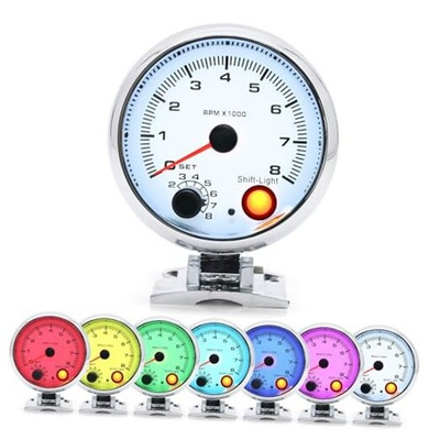 #ad 3.75 inch 95mm Tachometer with Shift Light 8000 RPM Gauge 7 Color White $38.87