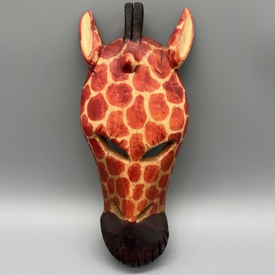 African Hand Carved Giraffe Mask Decor Handcrafted Safari Made In Kenya