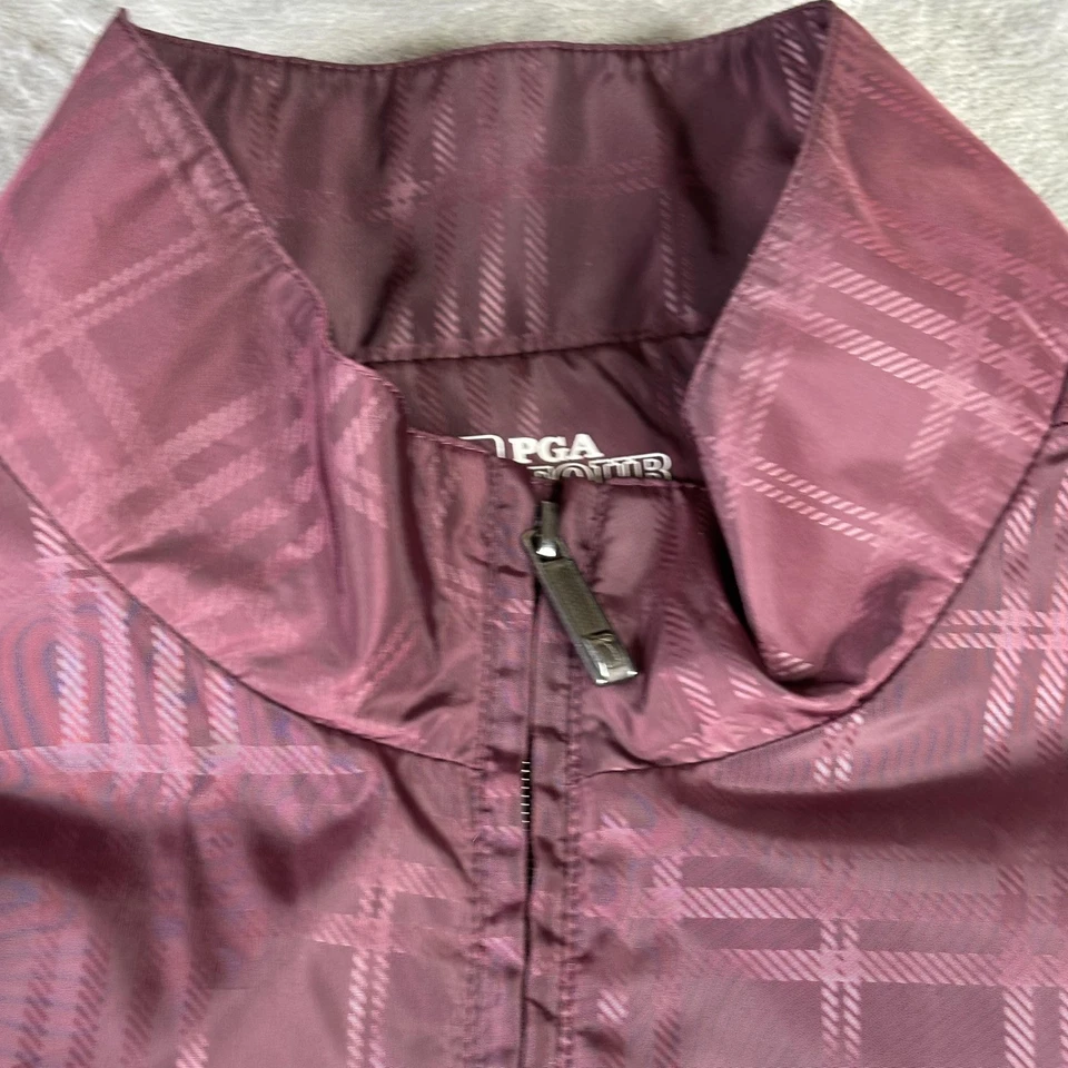 Chaqueta Pullover PGA TOUR Para Hombres 2XL Borgoña Cuadros Cuarto Cremallera Golf Cortavientos Foto 3 de 4