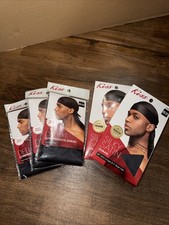 5 KISS Men's Deluxe Compression Durag One Size Black Silky  Soft Extra Long