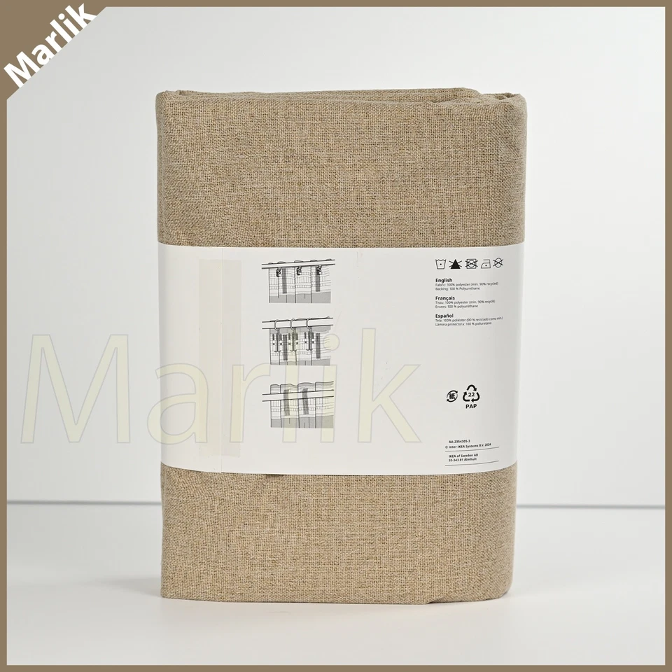 IKEA ROSENMANDEL Room Darkening Curtains 2 Panels Yellow-beige/Brown Back 53x84" - Image 2 of 3