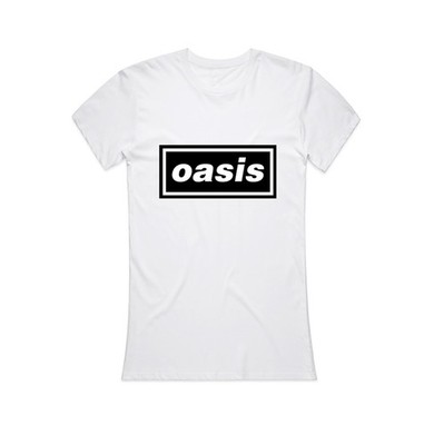 Ladies White Oasis Logo Liam Noel Gallagher Official T-Shirt