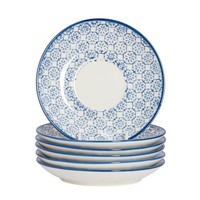 Untertassen FüR Cappuccinotassen - Porzellan - Blauer Blumenprint - 6 StüCk