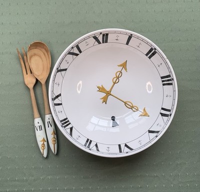 Vtg Mancioli Saks Fifth Avenue 9-248 Clock Themed Serving Bowl W/Servers Italy