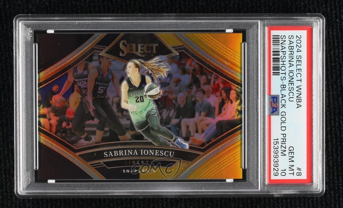 2024 Select WNBA Snapshots Black Gold Prizm 2/5 Sabrina Ionescu #8 PSA 10 GEM MT view 1