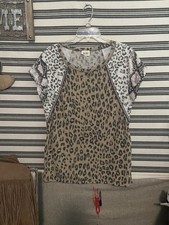 Bibi Mixed Animal Print Short Sleeve Top Sz M