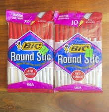(2) NOS Vintage 1994 Bic Round Stic Red Rouge Pens 10 Pack Sealed Made in USA