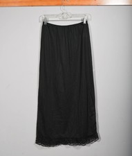 Vintage Velrose Nylon Black Silky Lace Hem Half Slip Sz L