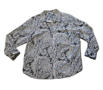 Lauren Ralph Lauren Women's 2 Black Cotton Paisley Long Sleeve Button Down Shirt