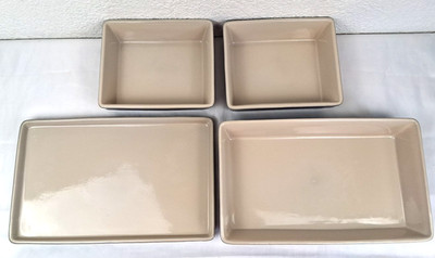 Lot of 4 LE CREUSET RECTANGULAR BAKING PANS STACKABLE Grey Oyster 17-21,-24 & 27