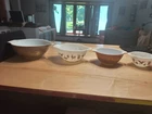 Vintage Pyrex Early American Cinderella Nesting Mixing Bowls 441 - 444 Set Of 4