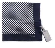 NWT TOM FORD Black w White Polka Dot Silk Pocket Square Italy 16"