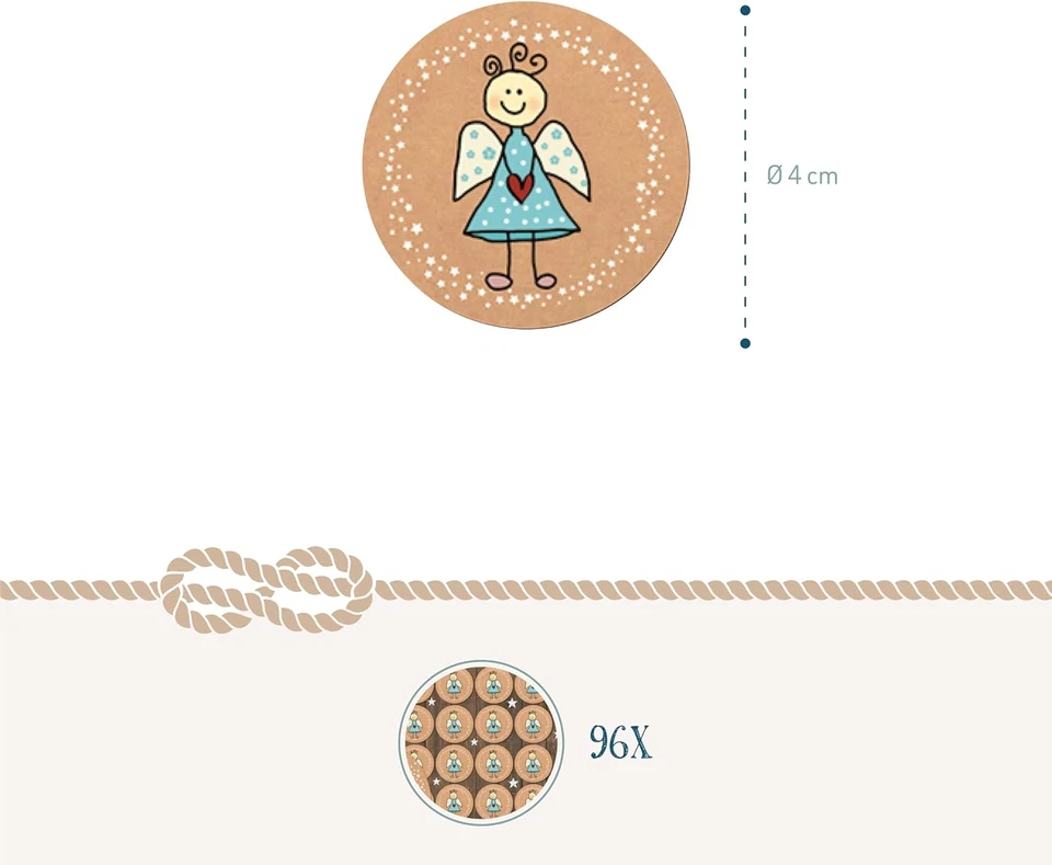 Weihnachtssticker Engel 96 Stück: Aufkleber Weihnachten Klein Selbstklebend Rund - Bild 2 von 4