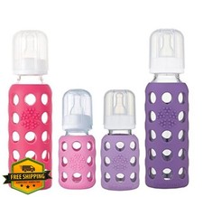 Lifefactory 4oz and 9oz Glass Baby Bottles 4pk, Pink/Raspberry/Lavender/Grape