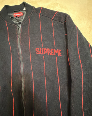 Supreme Pinstripe Varsity Zip up Sweater Black size XL SS23 | eBay