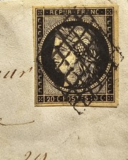 🇨🇵 FRANCE - stamp 1849 CERES 20c Black YT 3  grill cancel on cover