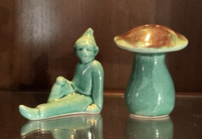 Handmade Green Elf and Mushroom Fantasy Figurine Set Collectible Elves Decor