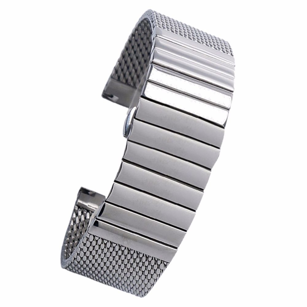 22mm Silver Milanese Mesh Web+Strip Stainless Steel Watch Band Strap Bracelet D