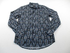 Vintage Wrangler Western Cowboy Aztec Shirt Mens Medium Blue Cowboy Pearl Snap