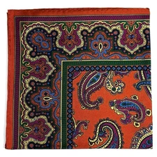 Terracotta Orange Paisley Ancient Madder Silk Pocket Square (Hand-Rolled)