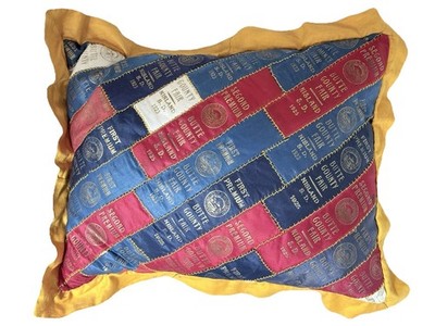 1920s Butte North Dakota Fair Folk Art Silk Ribbon Award Souvenir Quilt Pillow