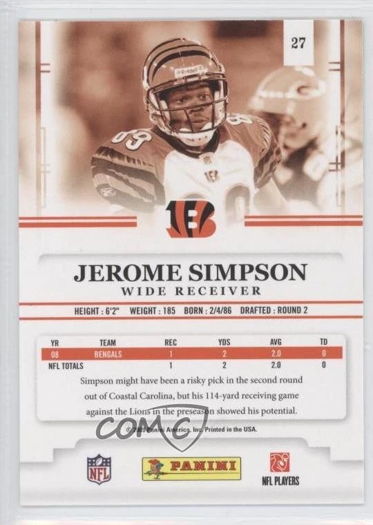 2009 Playoff Prestige Rookie Review Jerome Simpson #27 - Image 2 of 2