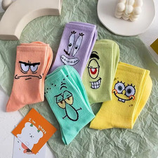 5Pair Spongebobed Anime Cotton Socks Boy Girl Long Tube Tide Socks Student Breat