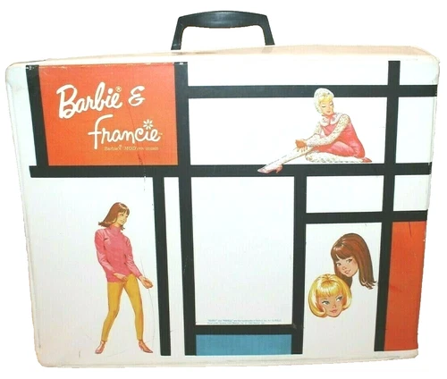VTG 1960s MATTEL BARBIE & MOD'ERN COUSIN FRANCIE DOLL TRUNK CARRYING CASE 1965