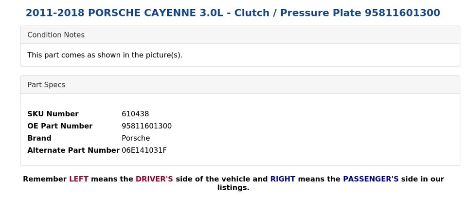 2011-2018 PORSCHE CAYENNE 3.0L - Clutch / Pressure Plate 95811601300 - Image 4 of 4